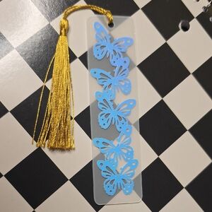 Blue Butterfly Bookmark with Gold Tassel